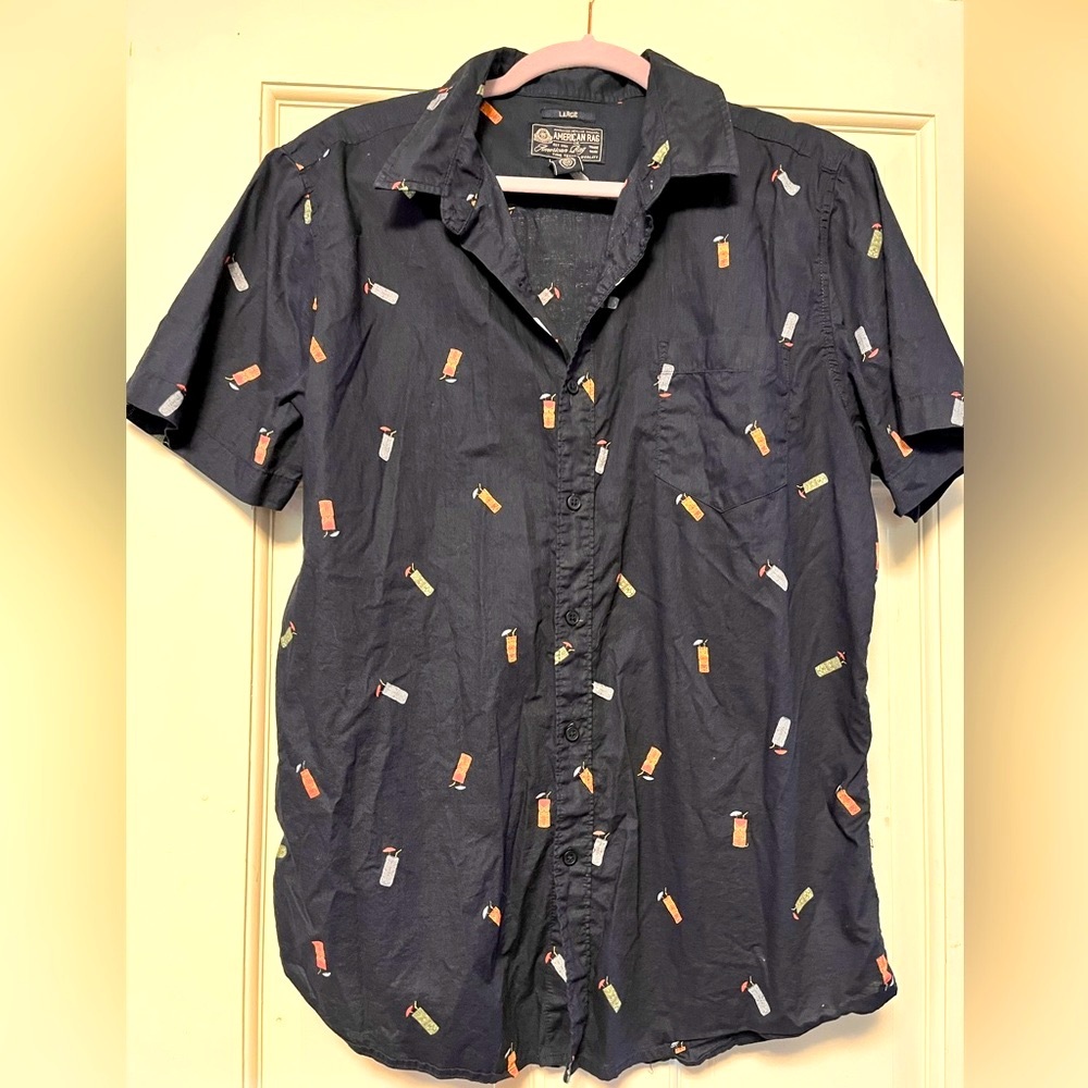 American Rag navy blue Short Sleeve Shirt with Colorful Print